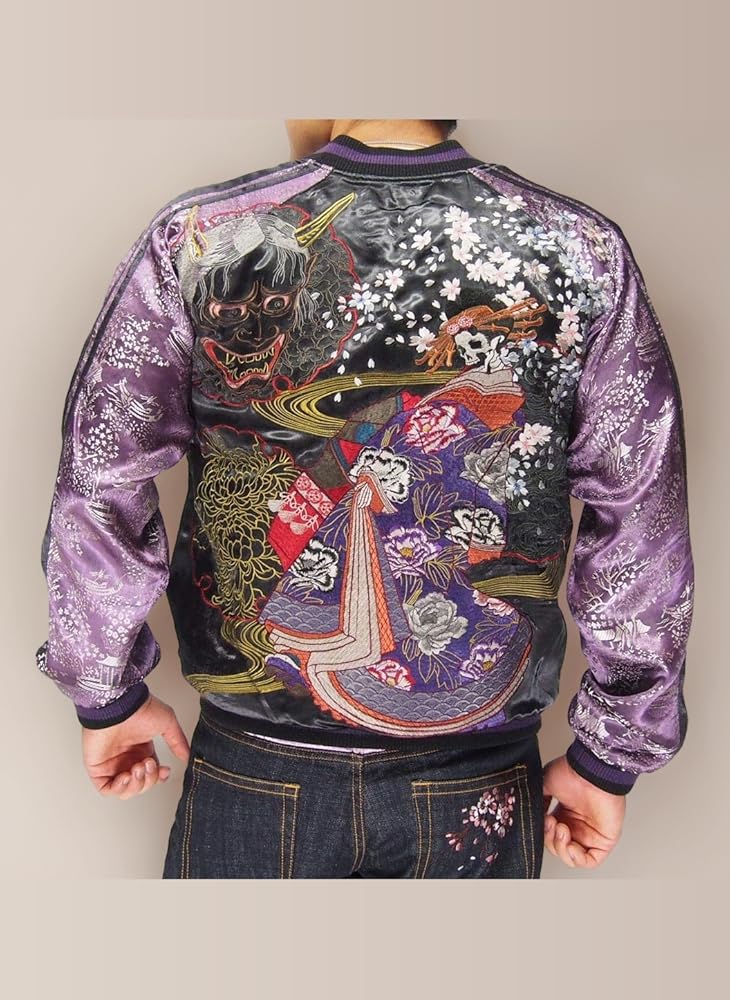 流儀圧搾　雅結　スカジャン　リバーシブル　能面　般若　龍　和風　和柄　刺繍 粋 牡丹鳳凰天翔リバーシブルスカジャン 絡繰魂 234117 和柄